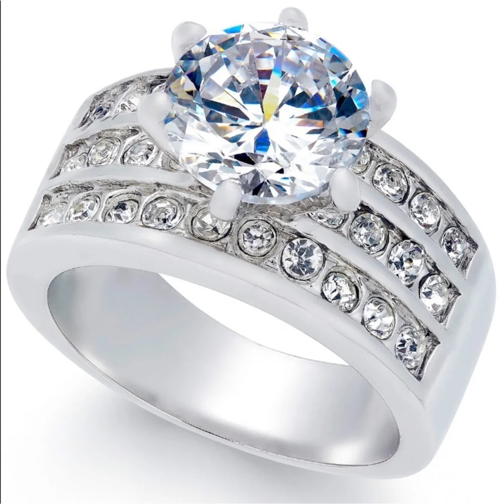 Charter Club Silver Tone Crystal Triple-row Ring - Picture 1 of 1